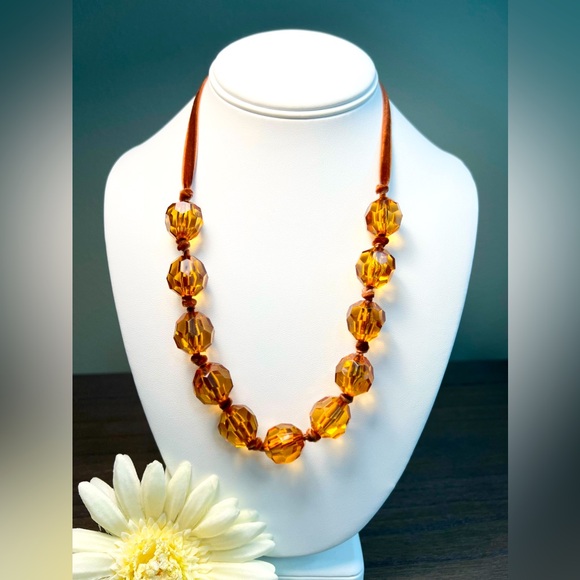 ART DECO AMBER COLOR NECKLACE - Picture 1 of 5